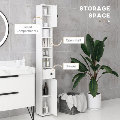 180cm Slim Bathroom Cabinet with 9-layered Independent Storage for Family-friendly Storage - White