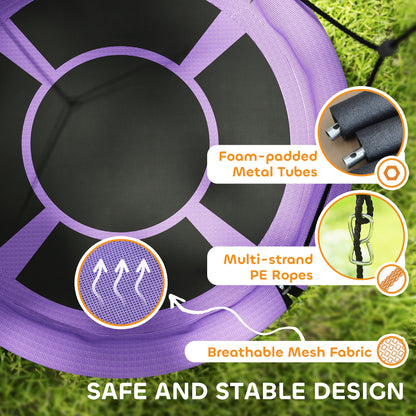 100cm Diameter Nest Seat for Kids with Height Adjustable Hanging Ropes for Outdoor, Playground, Garden, Purple
