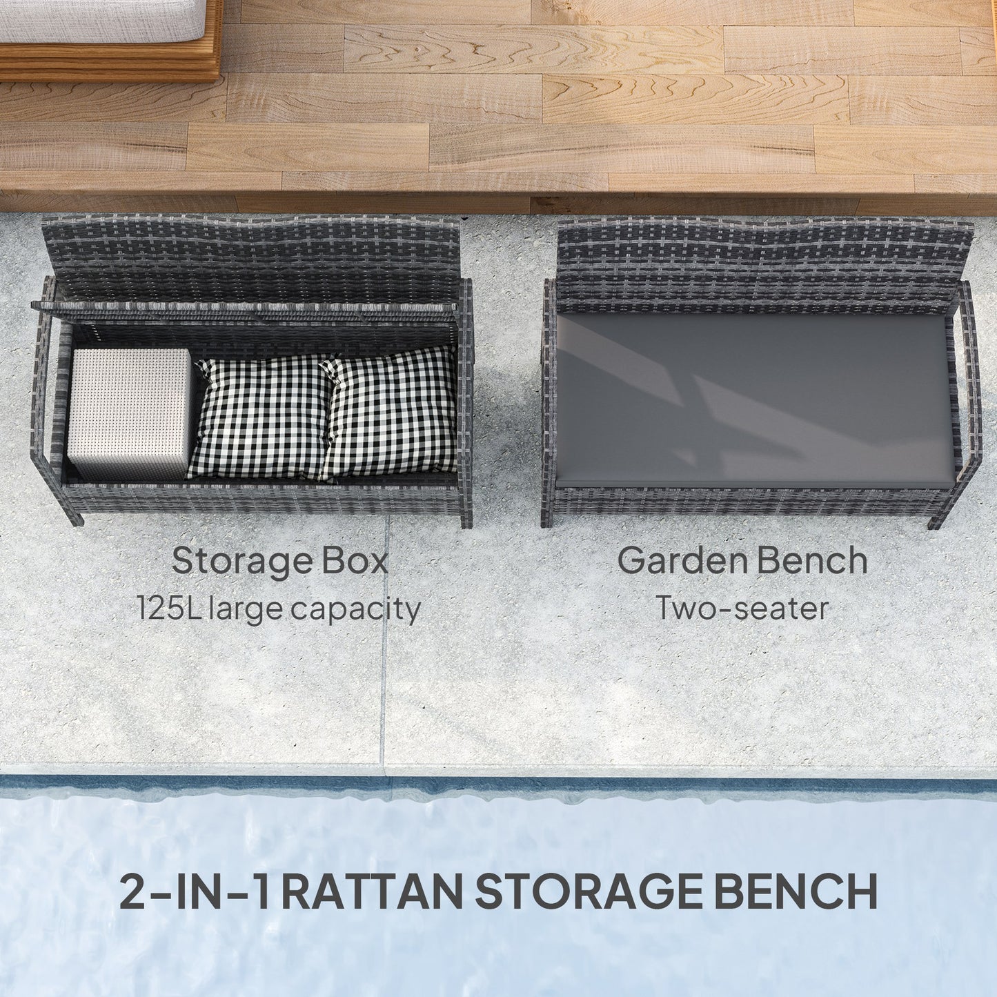 125L Storage Garden Bench, with Cushion - Grey