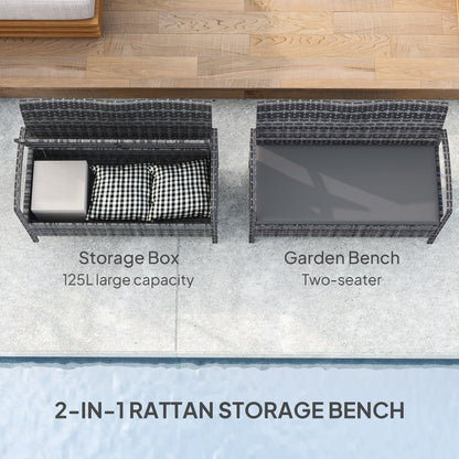 125L Storage Garden Bench, with Cushion - Grey