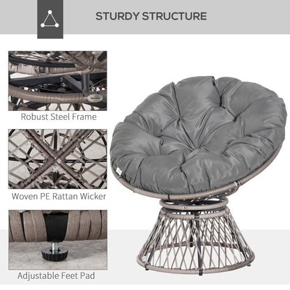 360° Swivel Rattan Papasan Moon Bowl Chair Round Lounge Garden Wicker Basket Seat with Padded Cushion Oversized for Outdoor I