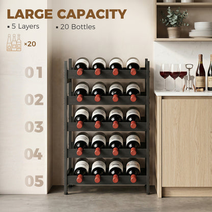 Wine Rack Freestanding Industrial Liquor Cabinet 5-Tier 20 Bottles Bar Stand with Adjustable Feet, Black