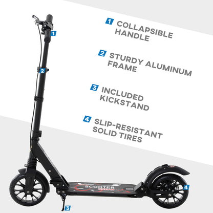 Adult Teens Kick Scooter Foldable Height Adjustable Aluminium Ride On Toy for 14+ w/ Rear Wheel & Hand Brake