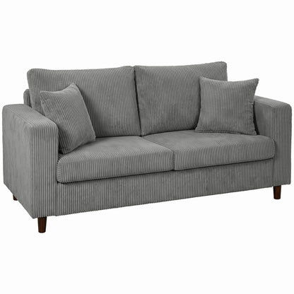 Loveseat Sofa with Wide Seat, Corduroy 2 Seater Couch with Deep Seat, Spring Cushion, Light Grey