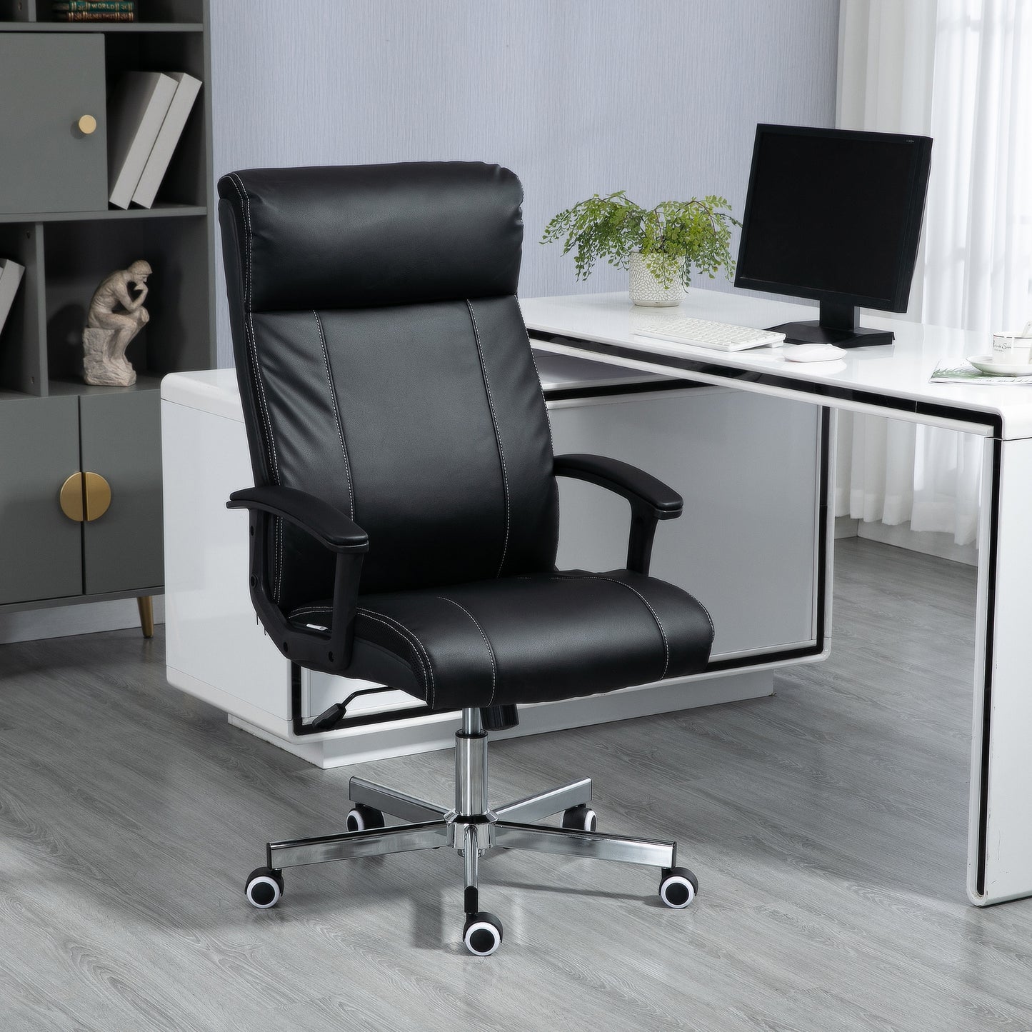 Massage Office Chair, PU Desk Chair with 6 Point Massage, High Back Computer Chair with Metal Legs, Thick Seat