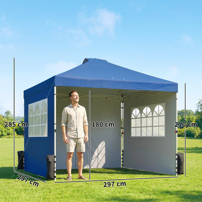 Pop Up Gazebo Waterproof Height Adjustable Canopy with 3 Sidewalls Wheeled Bag for Parties 3 x 3 m Dark Blue