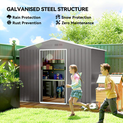 8 x 6ft Galvanised Steel Shed, with Double Door - Light Grey