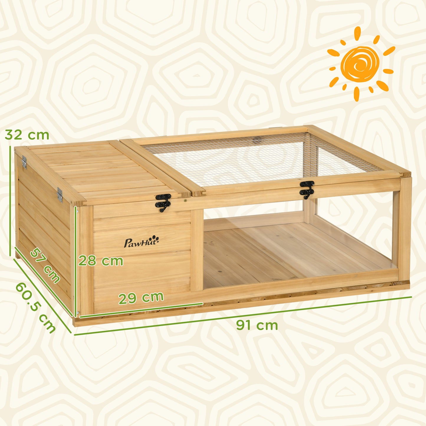 Tortoise House, Small Reptile Wooden House, with Mesh Roofs, Side Panels, for Turtles, Lizards, Geckos and Snakes