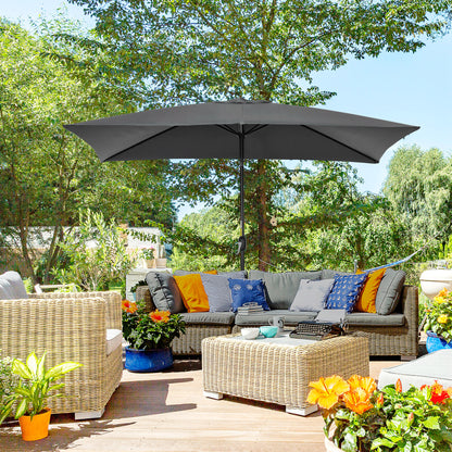3x2m Garden Parasol Umbrella with Aluminium Pole, Tilt and Crank, Rectangular Outdoor Table Parasol Sun Shade for Patio