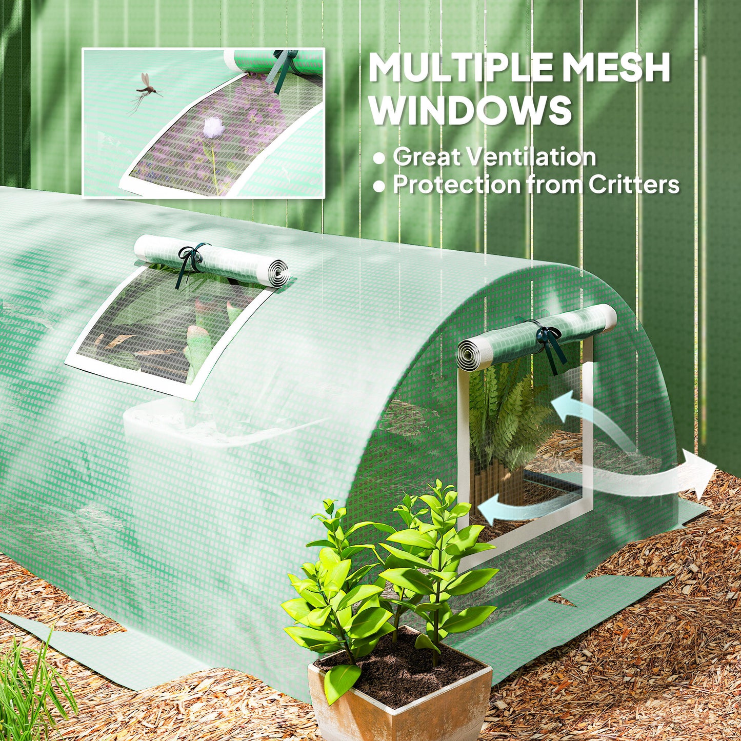 Mini Greenhouse, Portable Tunnel Green House, Green Grow House Steel Frame with 5 Mesh Windows, 3 M, Green