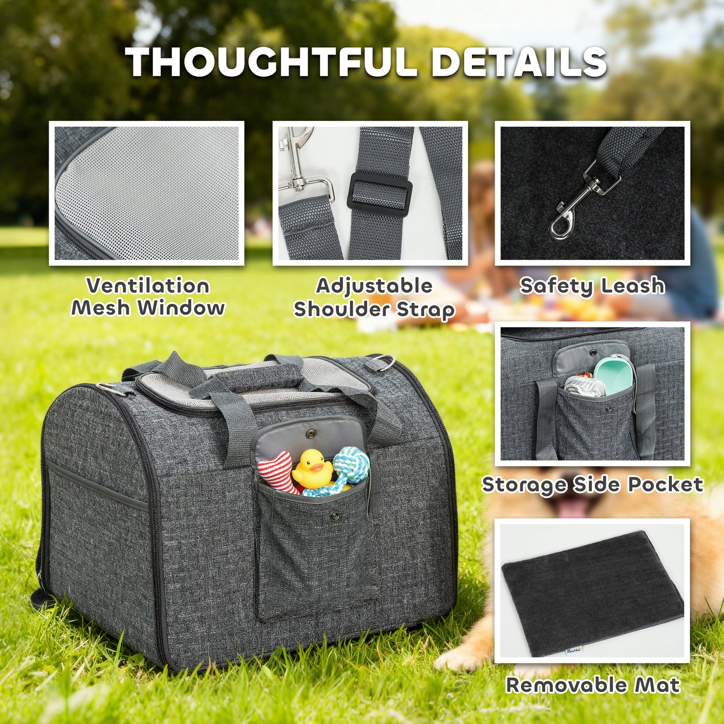 Soft Sided Cat Carrier Bag, Portable Foldable Pet Carrier with Shoulder Strap & Removable Mat for Small Pet Up to 10kg