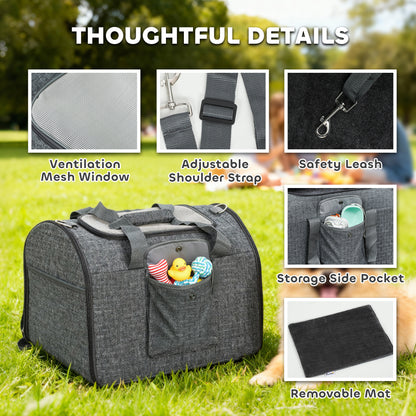 Soft Sided Cat Carrier Bag, Portable Foldable Pet Carrier with Shoulder Strap & Removable Mat for Small Pet Up to 10kg