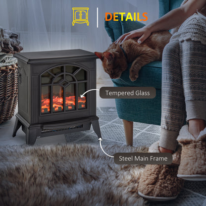 1000W/2000W Freestanding Electrical Fireplace Indoor Heater Stove Log Wood LED Burning Effect Flame with Thermostat Control B