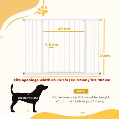 Dog Gate Pet Safety Gate Stair Barrier Pressure Mount Adjustable 76-82/86-97/101-107 cm, White