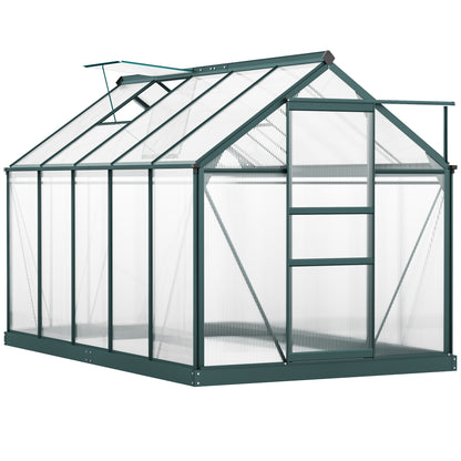 6 x 10ft Polycarbonate Greenhouse, Large Walk-In Green House with Slide Door and Window