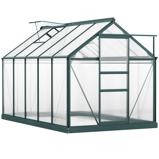 6 x 10ft Polycarbonate Greenhouse, Large Walk-In Green House with Slide Door and Window