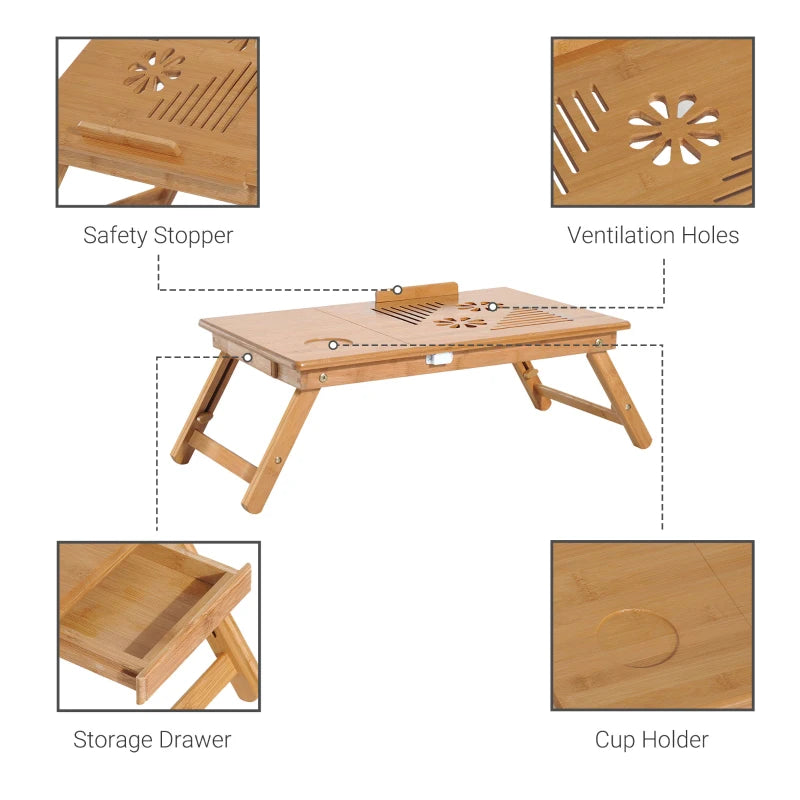 Adjustable Portable Laptop Desk Bed Table Tray with Drawer