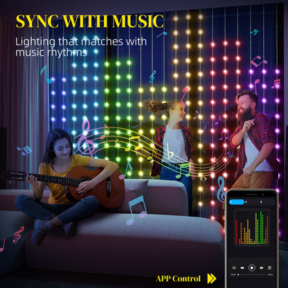LED Curtain Lights, Smart Curtain Fairy Plug In, Colour Changing Wall Lights with Remote, App