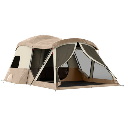 Cabin Tent Waterproof Camping Tent with Two Room for 4 Person Brown