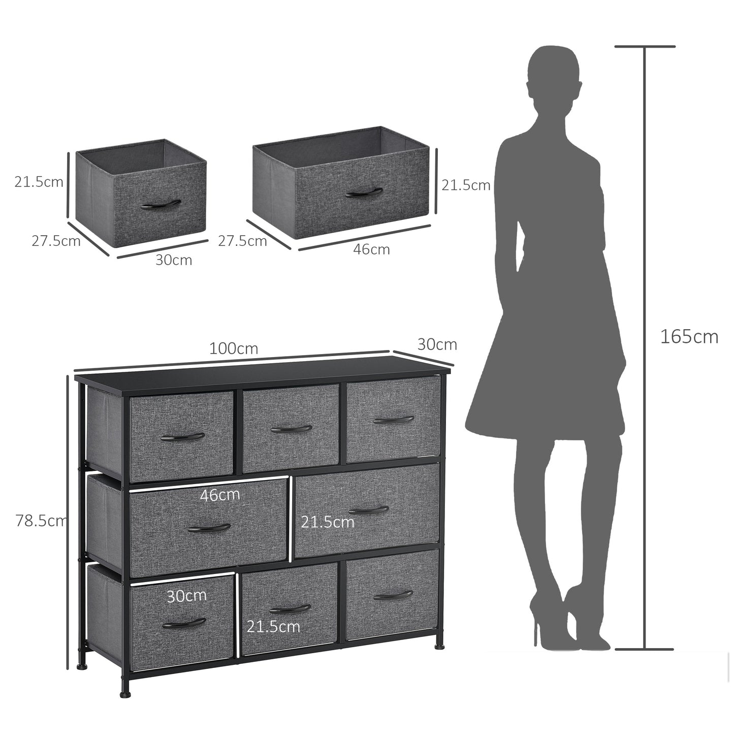 Chest of Drawers with 8 Foldable Drawers, 3-Tier Fabric Bedroom Dresser, Clothes Storage Unit for Bedroom Living Room