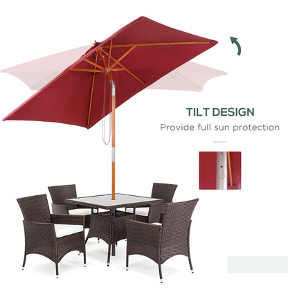 2m x 1.5m Garden Parasol Umbrella with Tilting Sunshade Canopy, Outdoor Market Table Umbrella with Wood and Bamboo Frame