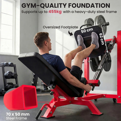 Leg Press Machine with Wheels and Calf Block, Adjustable Squat Machine for Home Gym, 455KG Capacity