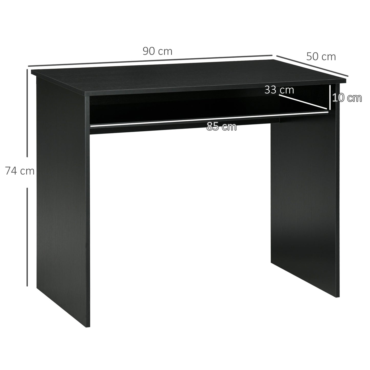 Modern Computer Desk, Home Office Table, Small Writing Desk with Storage Shelf, 90 x 50cm, Black Wood Grain