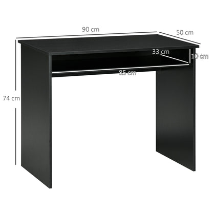 Modern Computer Desk, Home Office Table, Small Writing Desk with Storage Shelf, 90 x 50cm, Black Wood Grain