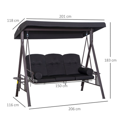 3 Seater Swing Chair Hammock Chair with Adjustable Canopy, Black