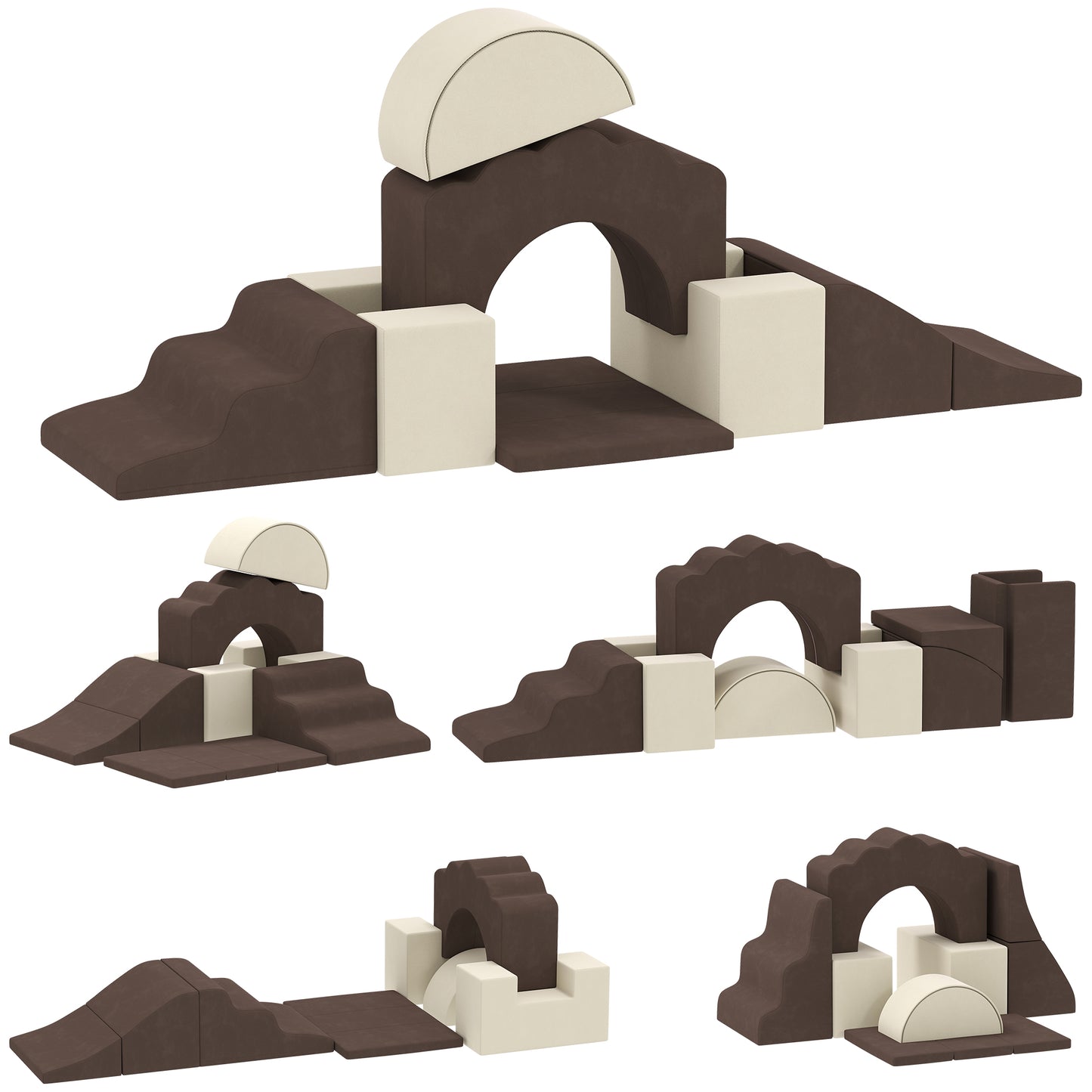 7 Piece Kids Soft Play Set with Detachable Cover, Baby Indoor Climb and Crawl Foam Toy for Toddlers, Brown