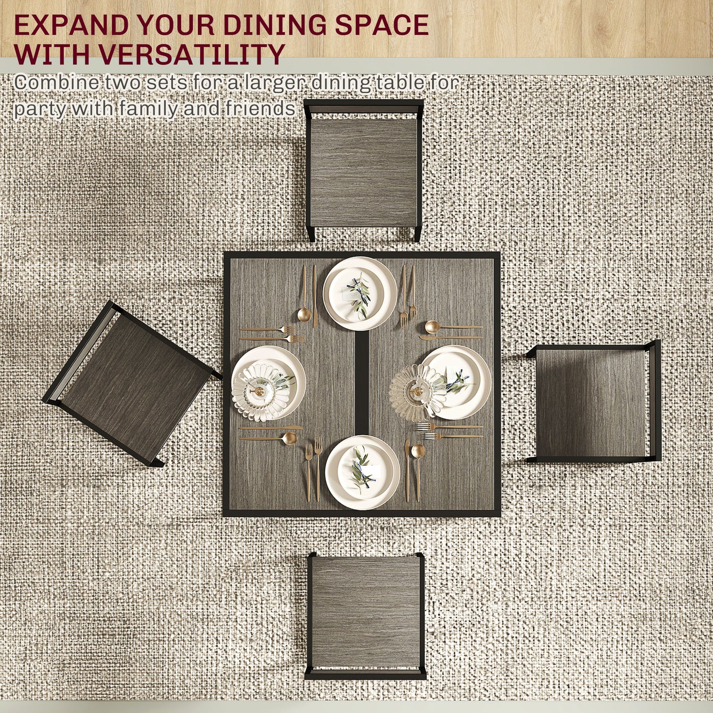Dining Table and Chairs Set 2, Dining Room Sets, Rectangular Space Saving Table and 2 Chairs for Compact Kitchens