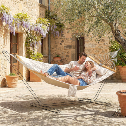 Double Hammock 2 Person Swing Bed with Spreader Bars, Pillows, Pad, 200 x 140cm, Cream White