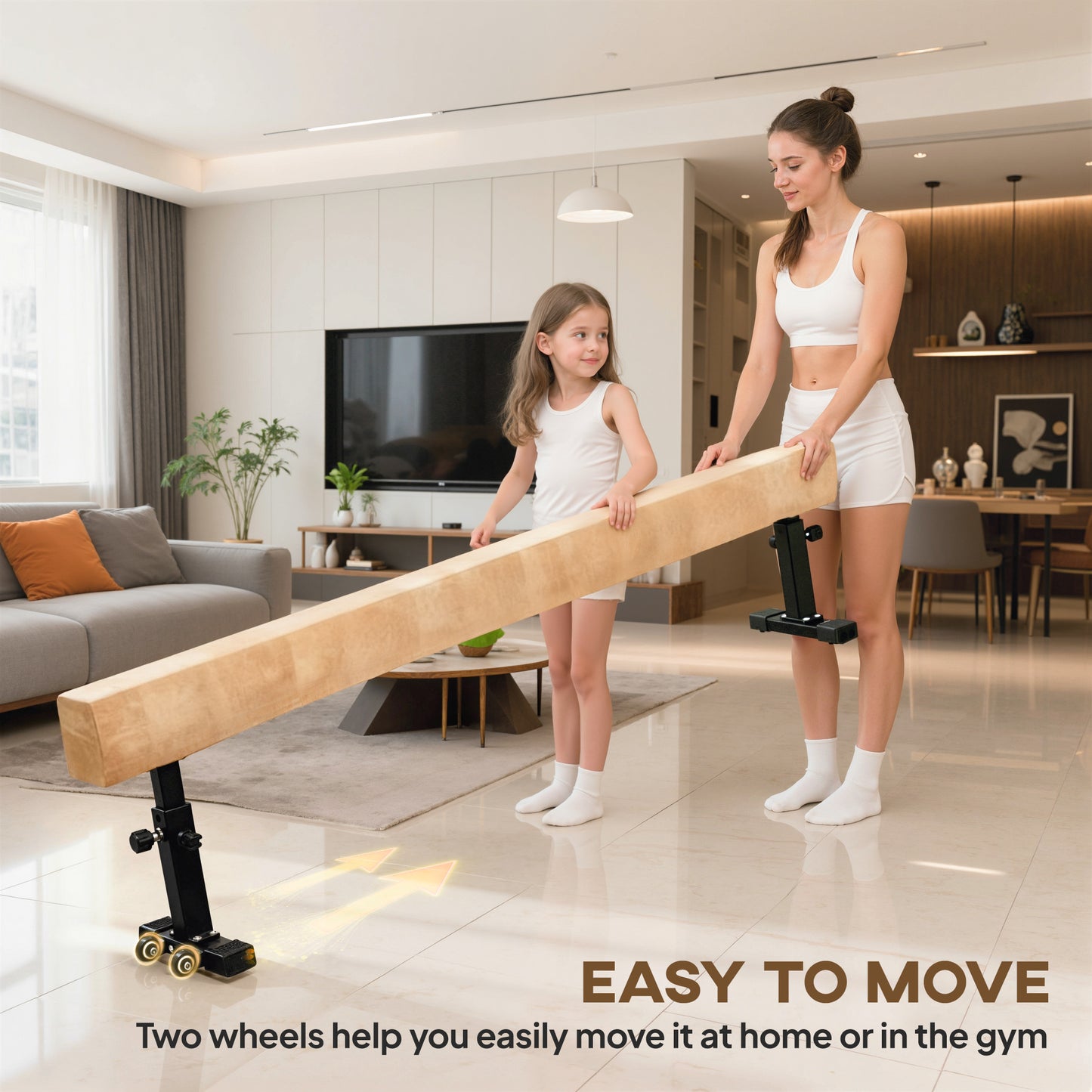 7.5ft Adjustable Balance Beam, Gymnastics Beam with Wheels, Gymnastics Equipment for 6+ Years Old Training