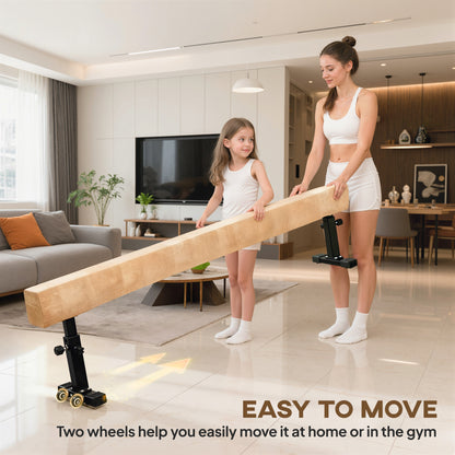 7.5ft Adjustable Balance Beam, Gymnastics Beam with Wheels, Gymnastics Equipment for 6+ Years Old Training