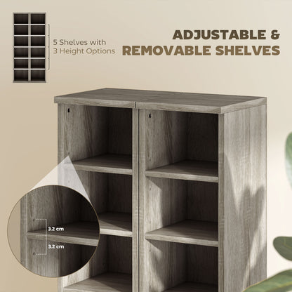 Set of 2 CD Media Display Shelf Unit Tower Rack with Adjustable Shelves, Mocha Wood Effect