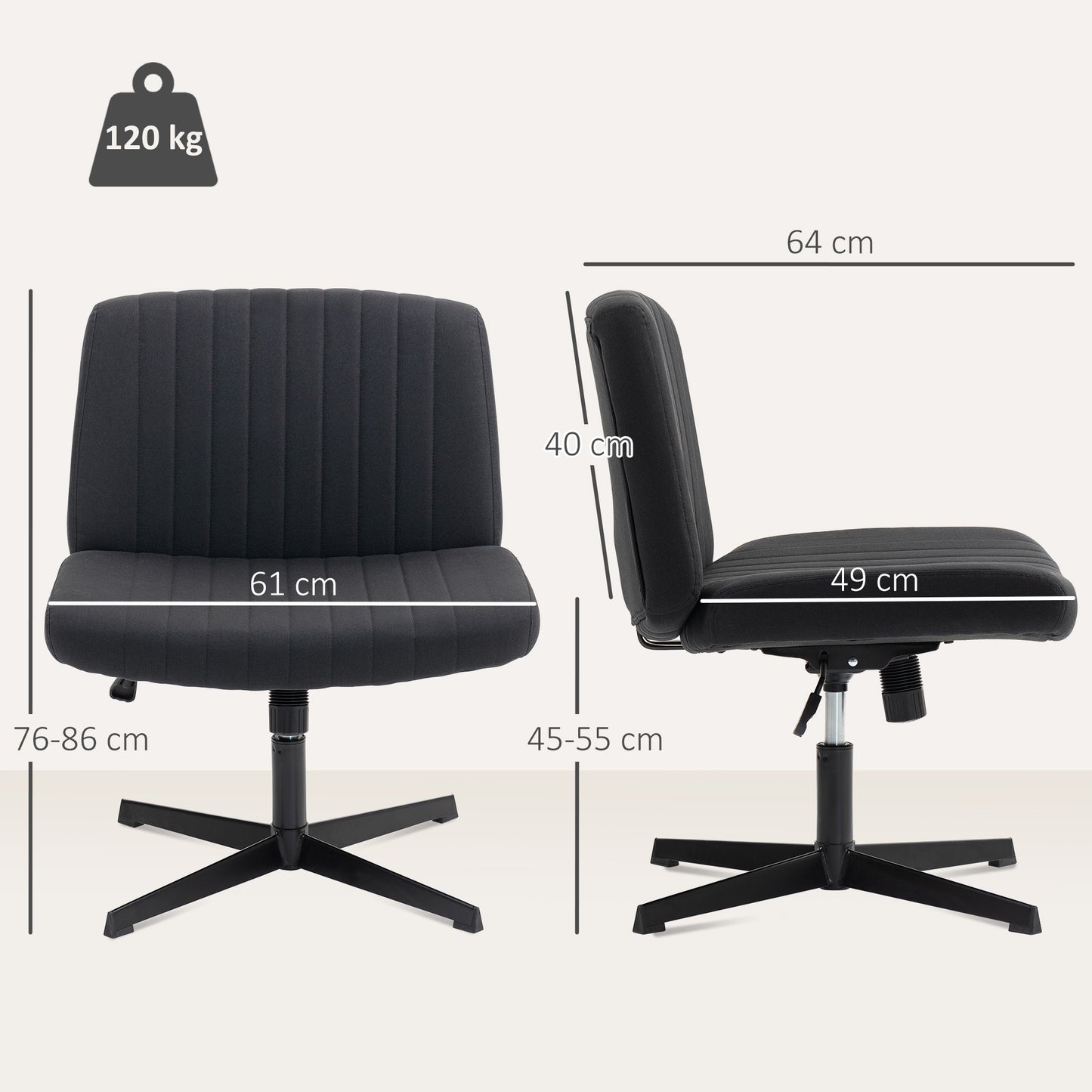 Armless Office Chair No Wheels, Linen Fabric Criss Cross Legged Desk Chair with Wide Seat, Thick Padding, Tilt Function