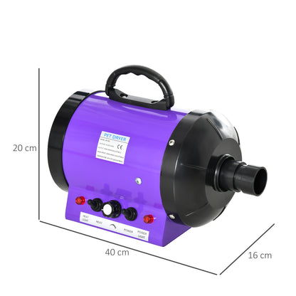 Dog Hair Dryer Pet Grooming Blaster Dryer Blower Adjustable Temperature Speed with 2.1M Flexible Hose 3 Nozzles - Purple