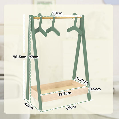 Kids Clothes Rail with 3Hangers, Bottom Storage Shelf for Girls, Boys, Nursery, Bedroom, Green