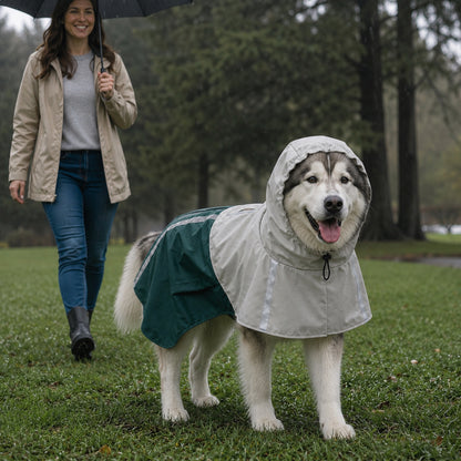 Dog Raincoat with Hood, Waterproof & Breathable Rain Jacket with Leash Hole, for Extra Large Dogs, Green, XL