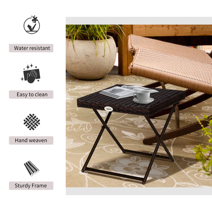 Folding Garden Coffee Table, Wicker Outdoor Bistro Side Table with PE Rattan Top for Patio, Balcony, Porch, 40 x 40 x 40 cm