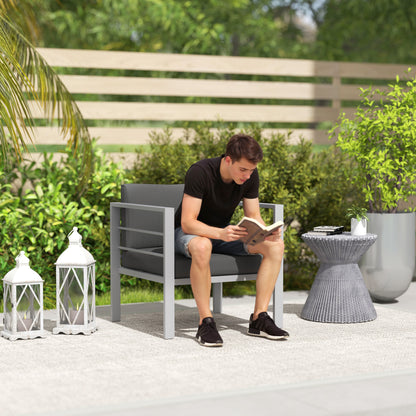 Garden Sofa, All-Weather Garden Single Sofa with Removable Cushions, Metal Frame Outdoor Furniture for Balcony, Charcoal Grey
