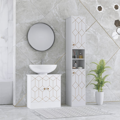 Tall Bathroom Storage Cabinet with Doors, Slim Bathroom Storage Unit with Adjustable Shelves