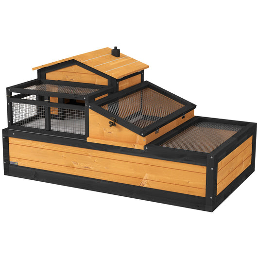 Wooden Tortoise House with Balcony, Tray, Roof, for Indoor and Outdoor, Yellow