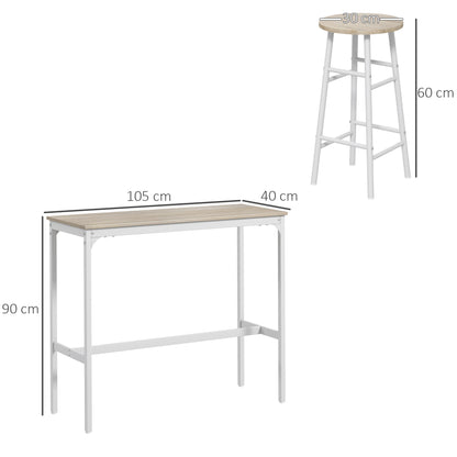 3 Piece Bar Table Set with 2 Stools, Industrial Bar Table and Stool, Dining Table and Chair, Oak