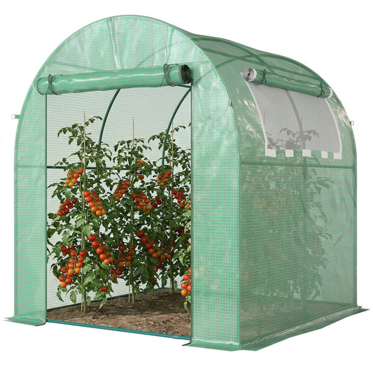 Walk in Polytunnel Greenhouse, Green House for Garden with Roll-up Window and Door, 1.8 x 1.8 x 2 m, Green