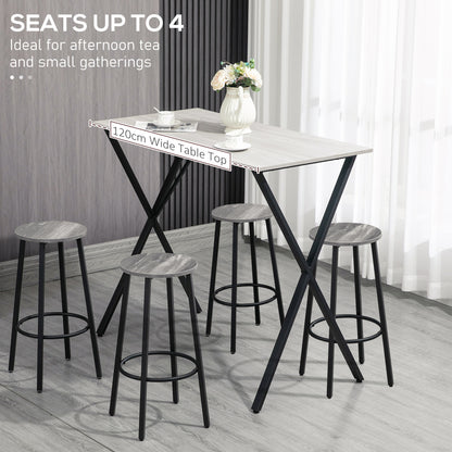 120 cm Rectangular Bar Table for 4 People, Modern Breakfast Bar Table with Wood Effect Tabletop, Steel Legs