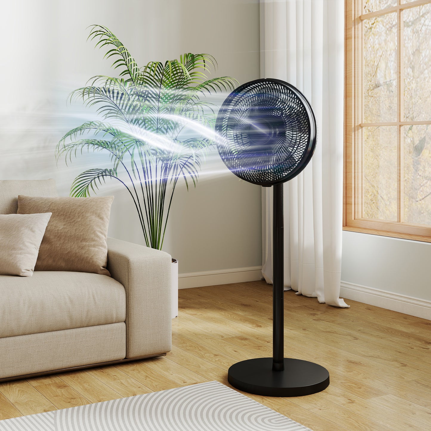 40 cm Standing Fan, Cooling Floor Fan with 80° Oscillating, Adjustable Tilt and Height, 4 Speed, Remote Control, Black