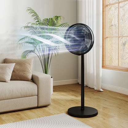 40 cm Standing Fan, Cooling Floor Fan with 80° Oscillating, Adjustable Tilt and Height, 4 Speed, Remote Control, Black