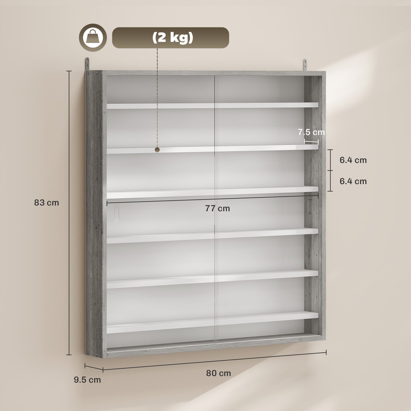 Six Shelf Display Cabinet, with Glass Doors - Graphite Wood Effect