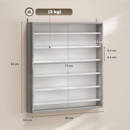 Six Shelf Display Cabinet, with Glass Doors - Graphite Wood Effect